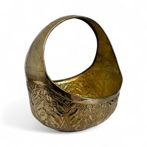 Vintage Large Solid Brass Hand Etched Decorative Fruit Bowl Basket‎ India